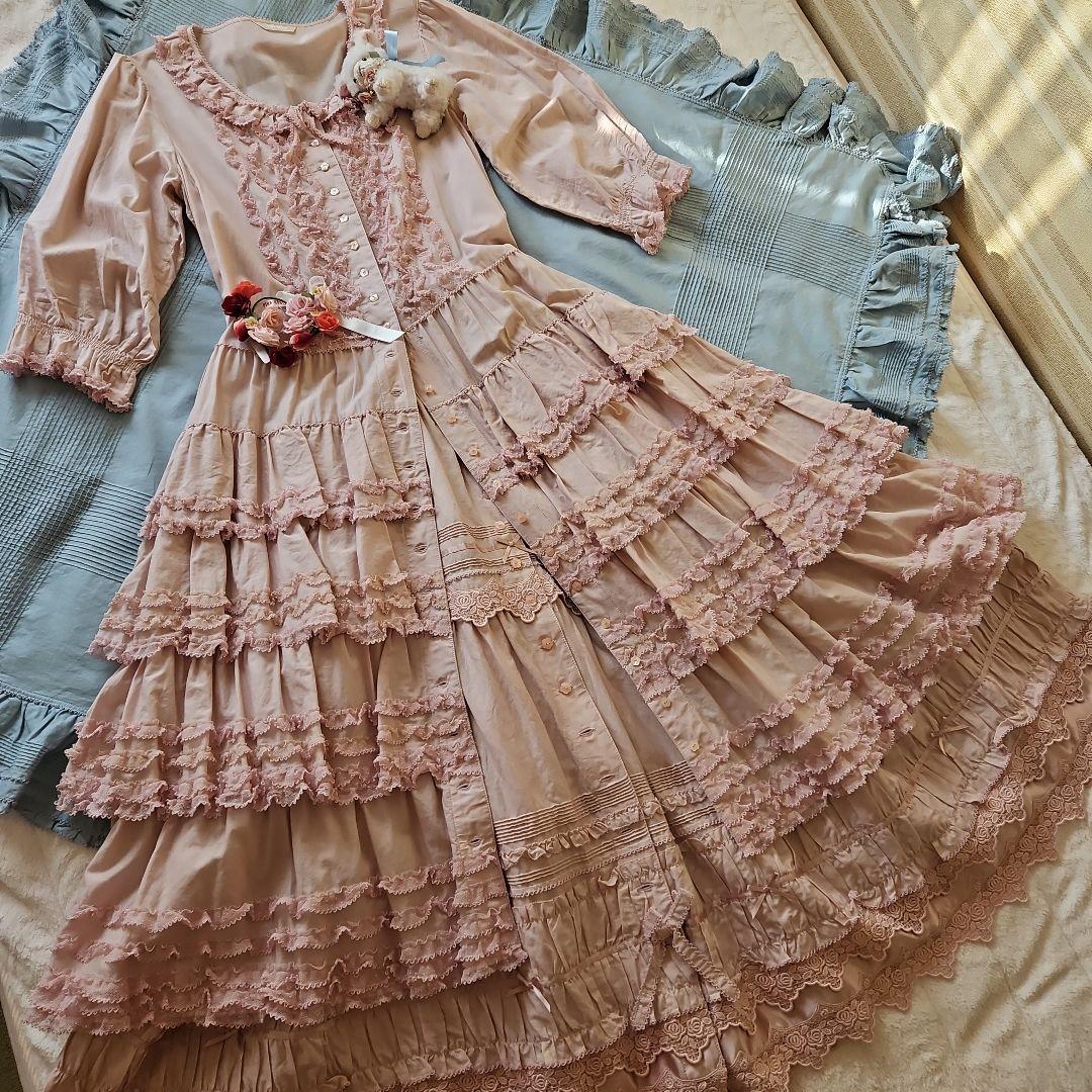 ★ピンクハウス★❤️阪神限定被せ段々ミディワンピース✨ピンク✨綿ローン