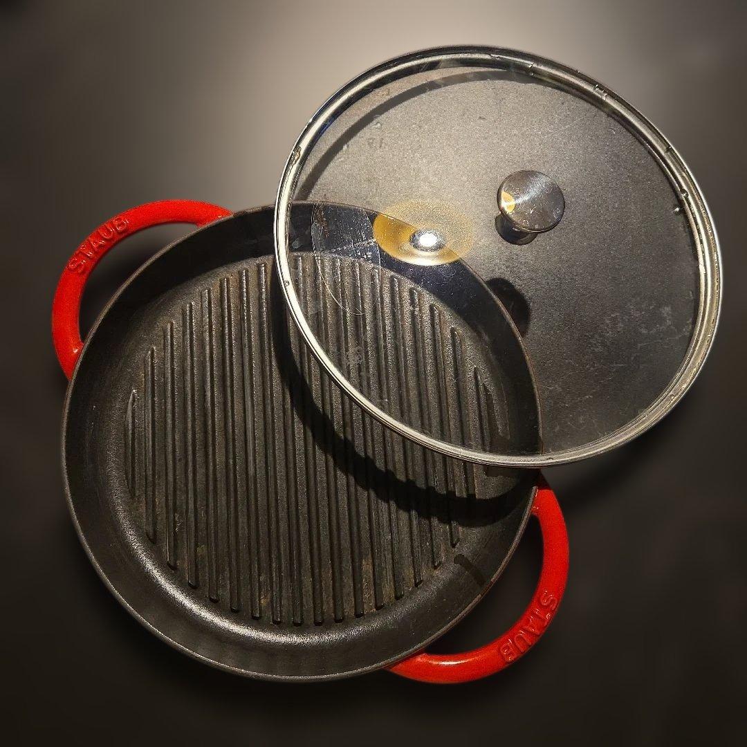 ストウブ グリルパン レッド 26cm ガラス蓋付