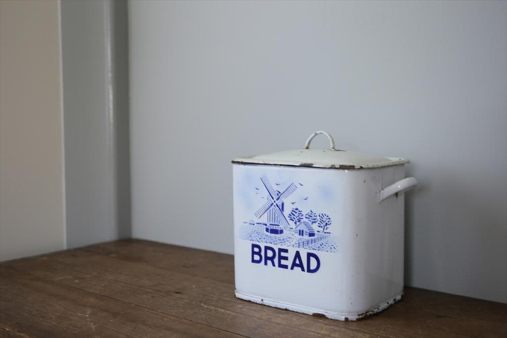 英国アンティーク琺瑯製ブレッド缶/ホーローキャニスター/米びつ(83-243)