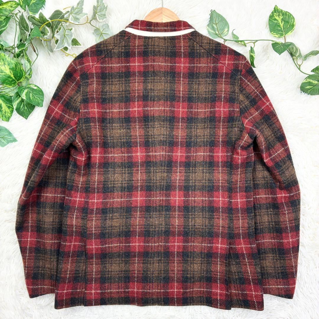 美品　ビームス　MOON　ツイード　アンコンジャケット　胡桃ボタン　L　チェック