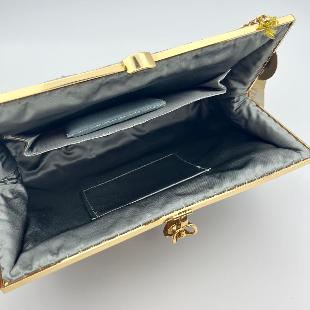 高級ビーズバッグ 新品未使用 がま口 チェーン ブラック系 刺繍 ビンテージ