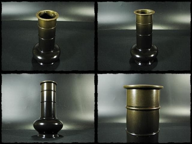 メル84937！唐銅 皆具 一揃 八尾 祥栄 鬼面耳付水指 建水杓立f68