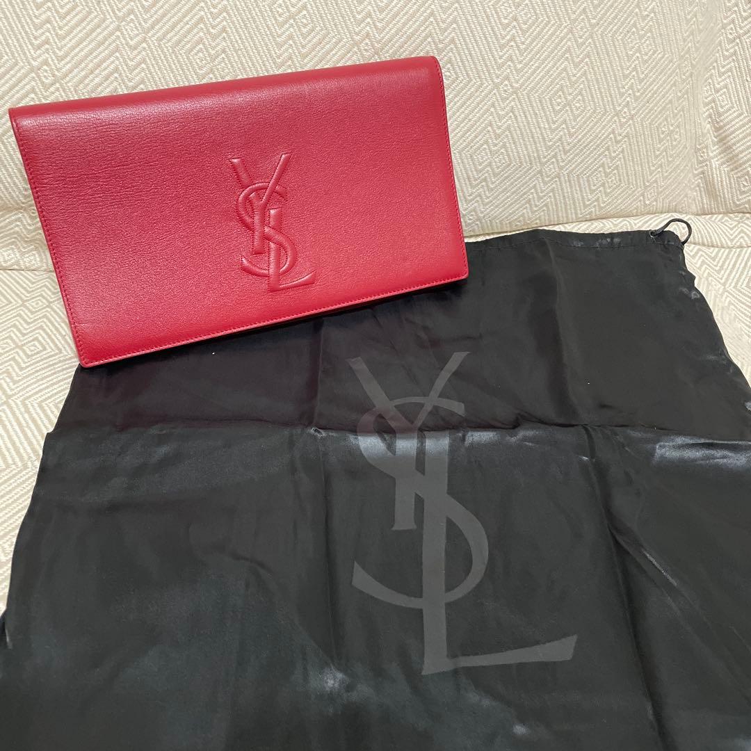 YSL レザー 赤 クラッチバッグ 保存袋付き