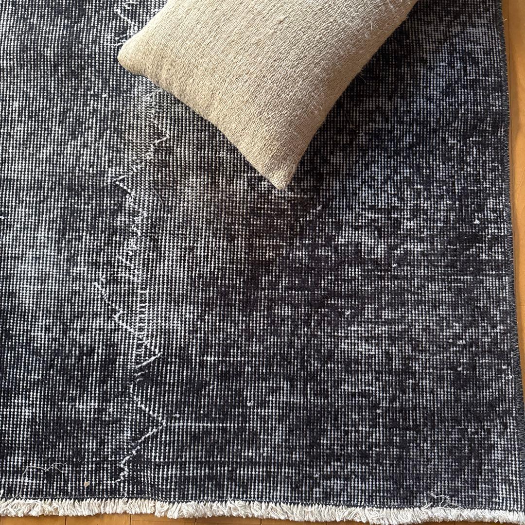 大判157×256レアカラー　ダークネイビーグレイ　擦れ　トルコヴィンテージラグ