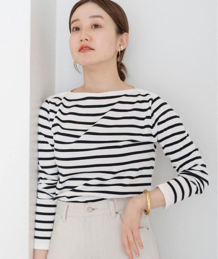 iena SEATTLE度詰めボーダーボートネックニット