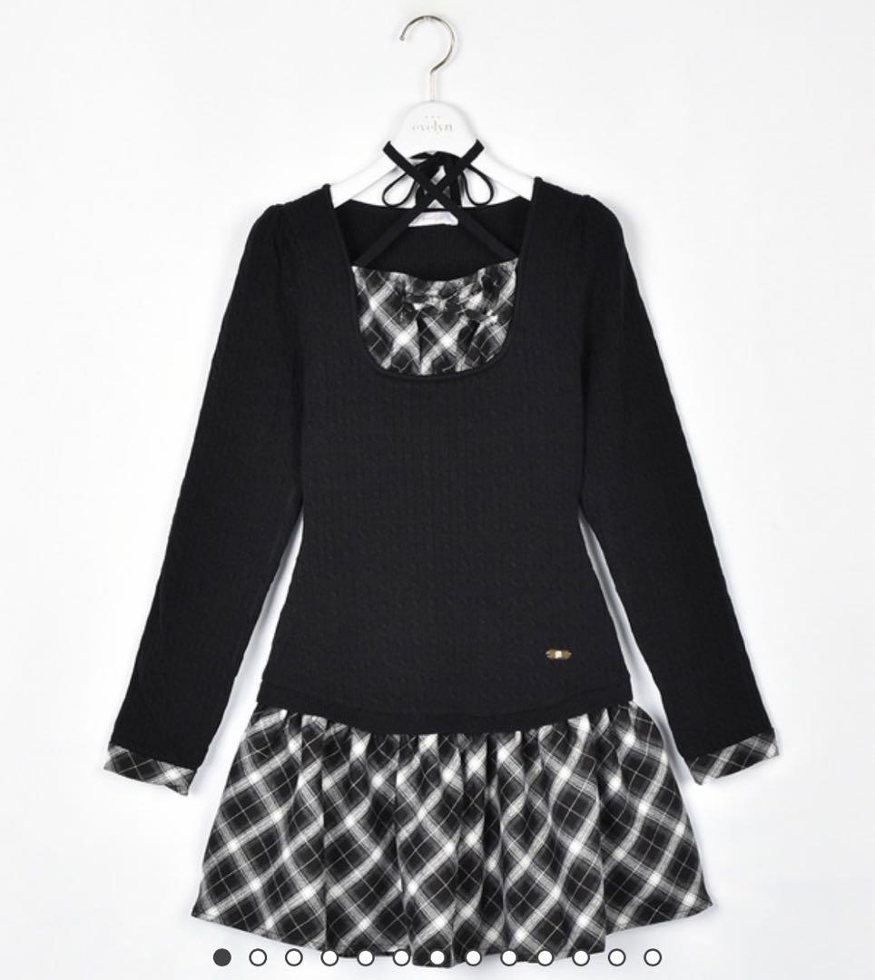 evelyn チェックドッキングニットワンピース