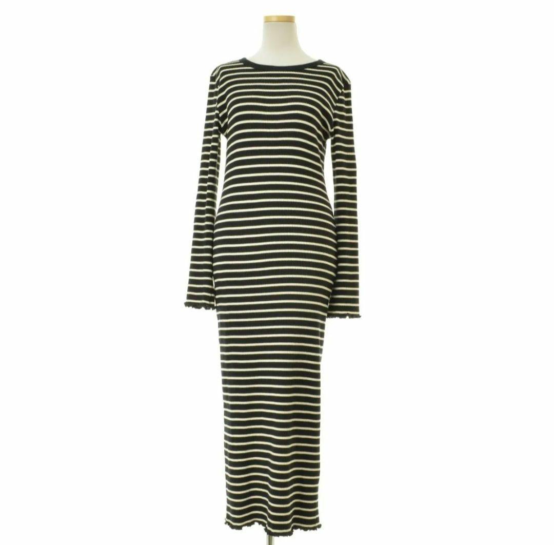 Ron Herman ボーダーリブニットワンピース　ブラック×ホワイト　マキシ丈