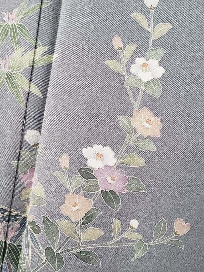 【着物・帯セット＊】清楚な小付けの訪問着　水色　グレー　スモールサイズ　正絹