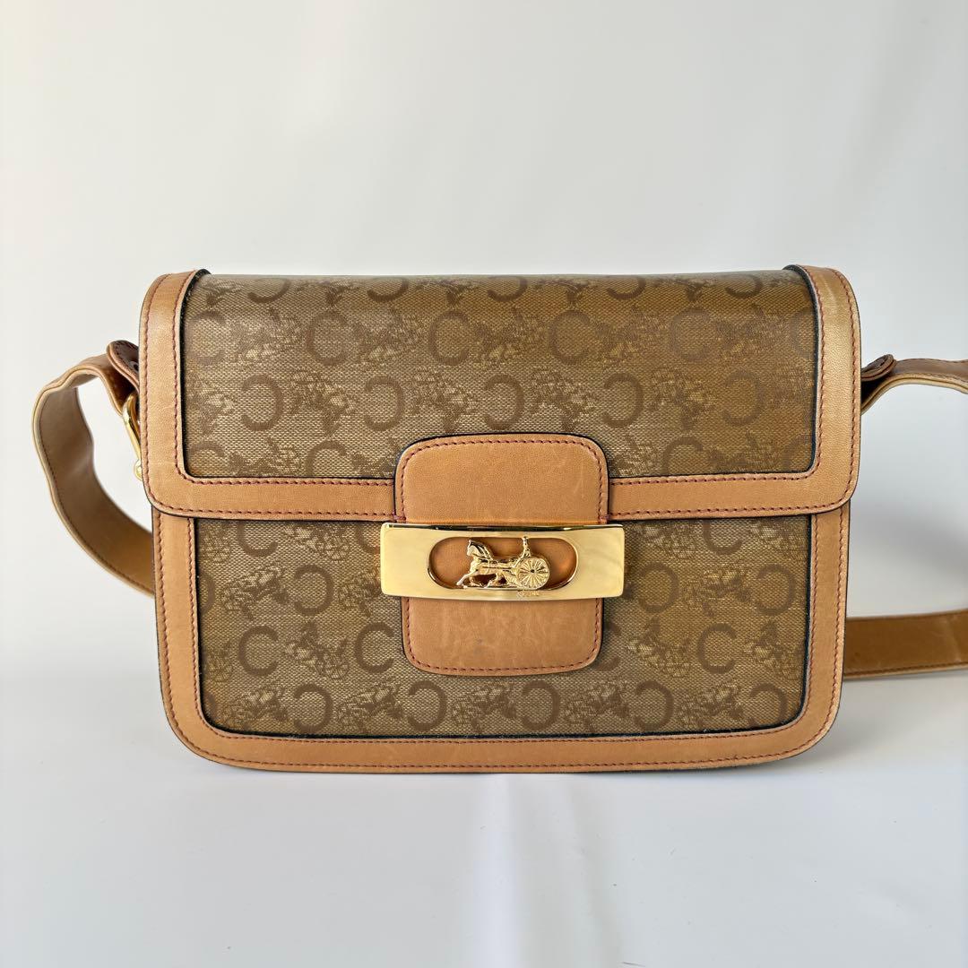 セリーヌ　Cマカダム ショルダーバッグ 馬車金具 ゴールド金具 ブラウン