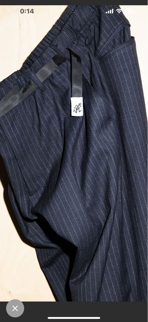 グラミチ　ネイビー ストライプ ワイドパンツ