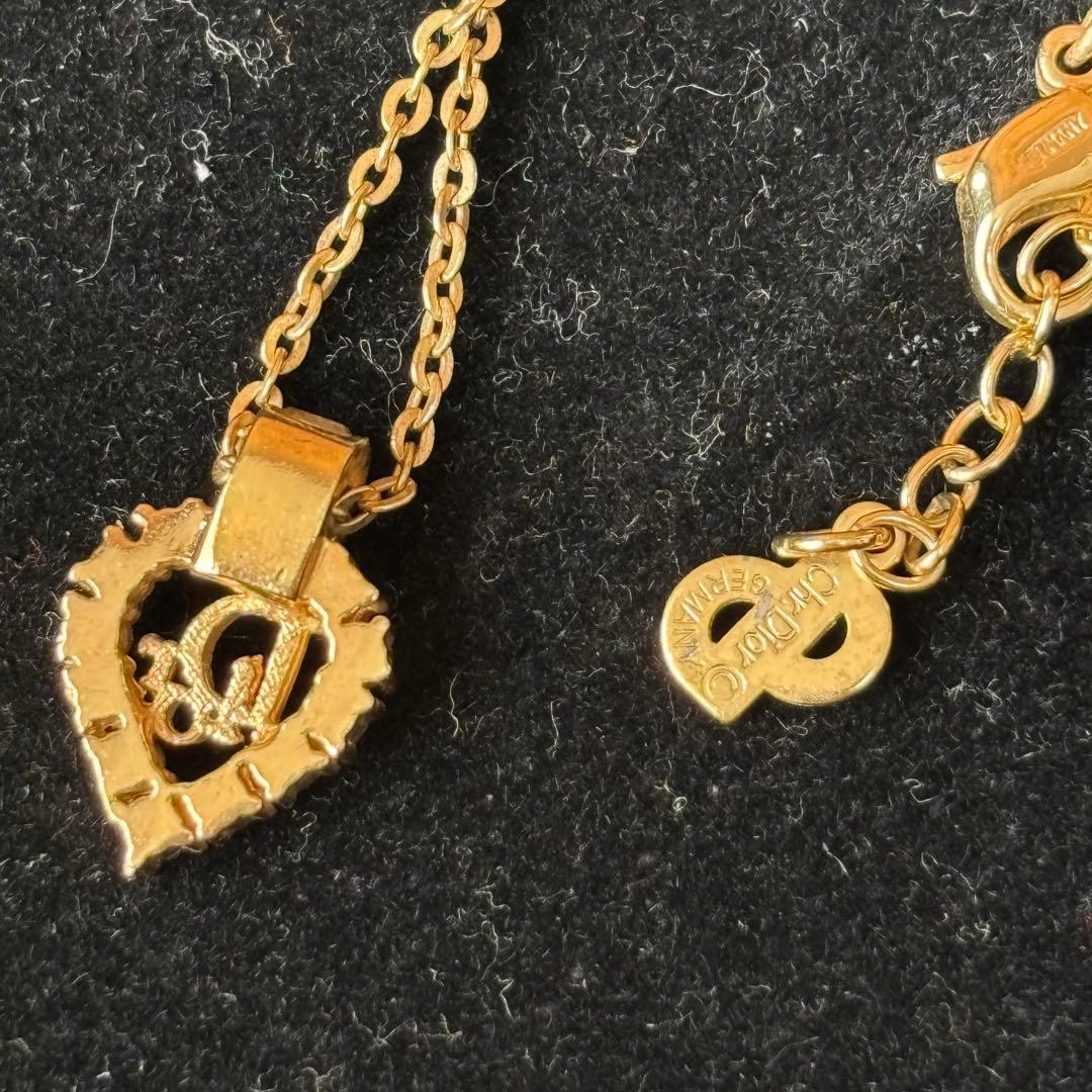 ✨️美品 クリスチャンディオール ハート ラインストーン ネックレス ゴールド