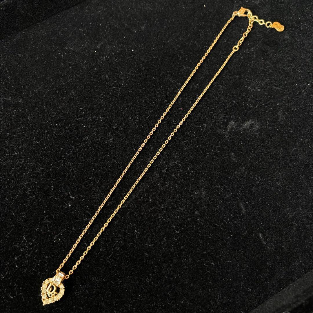 ✨️美品 クリスチャンディオール ハート ラインストーン ネックレス ゴールド