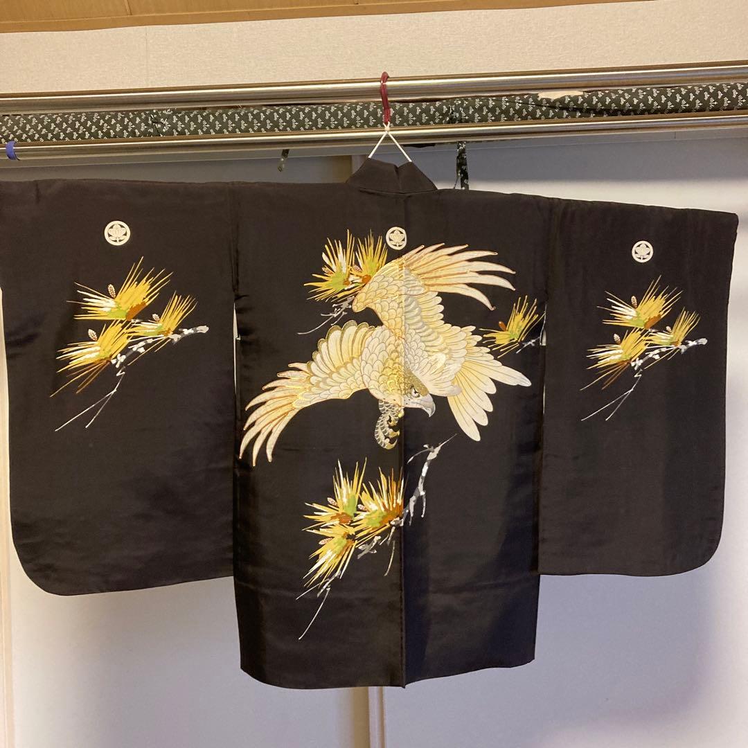 七五三　日本製　羽二重　宮参り　3点セット　5歳用　家紋あり