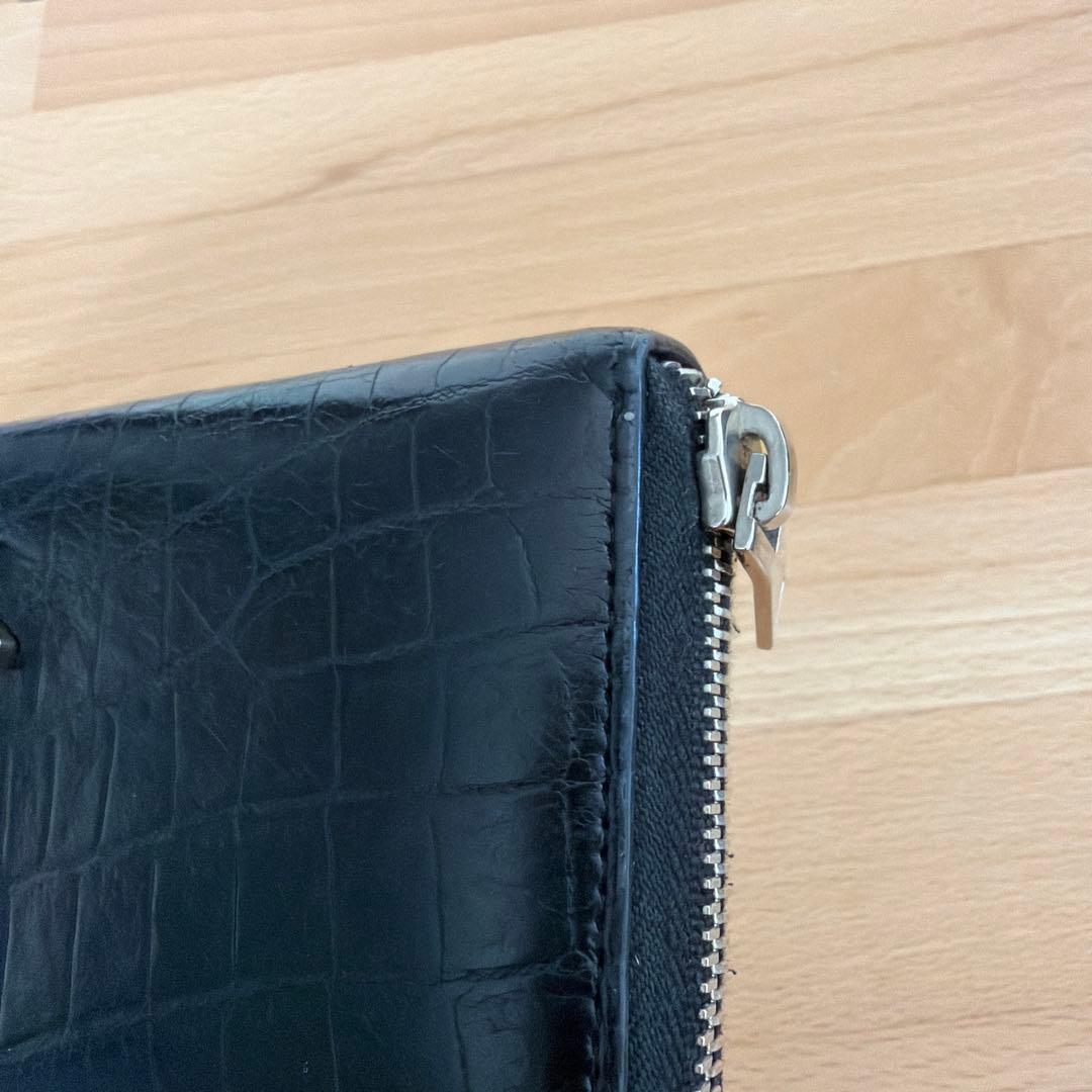 サンローラン 長財布 ラウンドファスナー YSL クロコ型押し ブラック