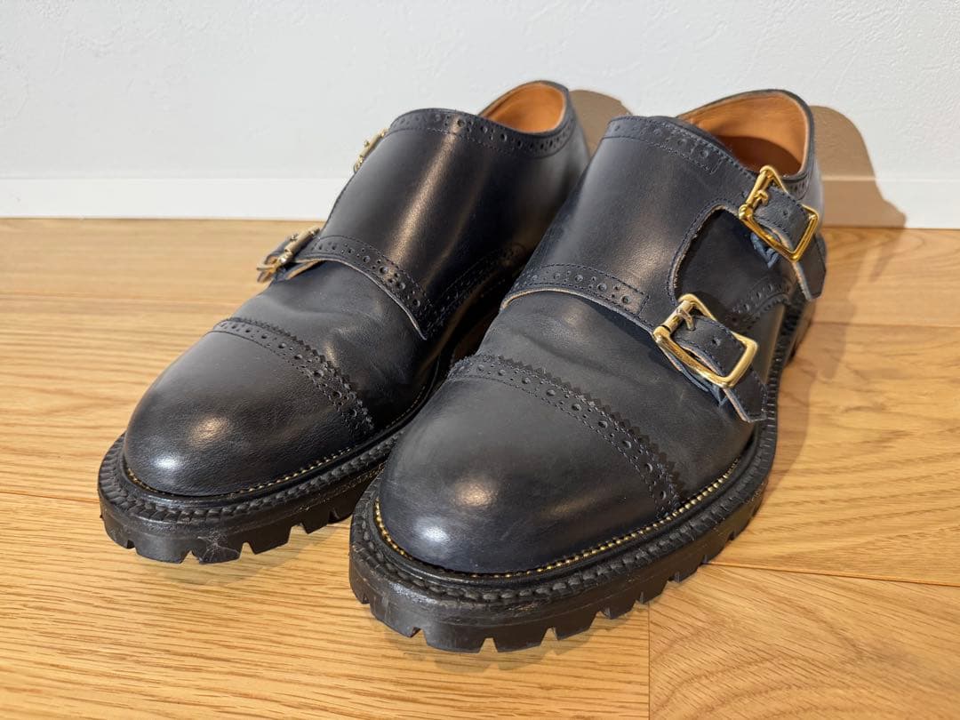 ダブルモンクストラップ 紺レザーシューズ