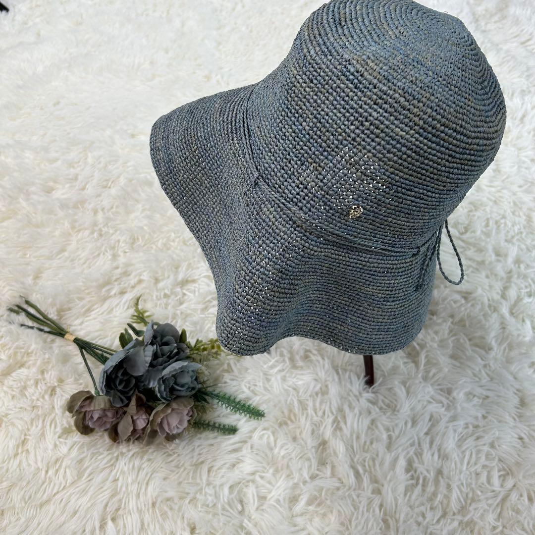 美品★ヘレンカミンスキー ライトブルー×ブルーグレー×ブルーグリーン ラフィア