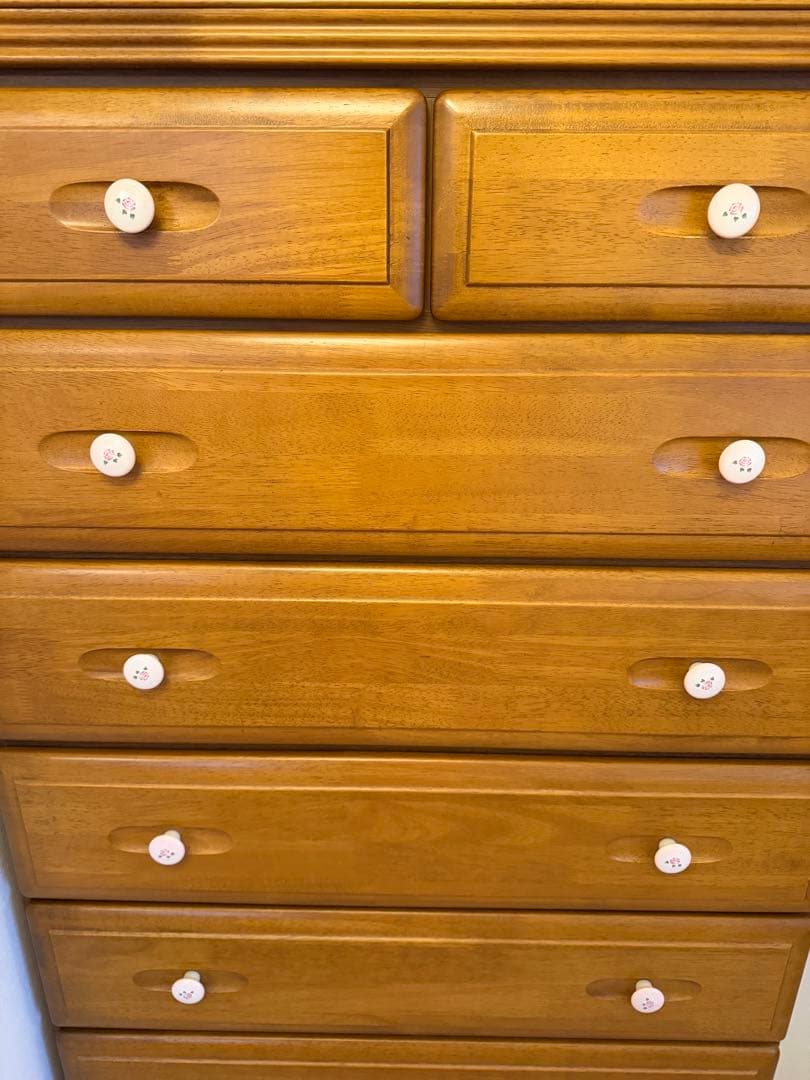 マニーローズ取手付き　木製チェスト7段 8引き出し ナチュラル仕上げ