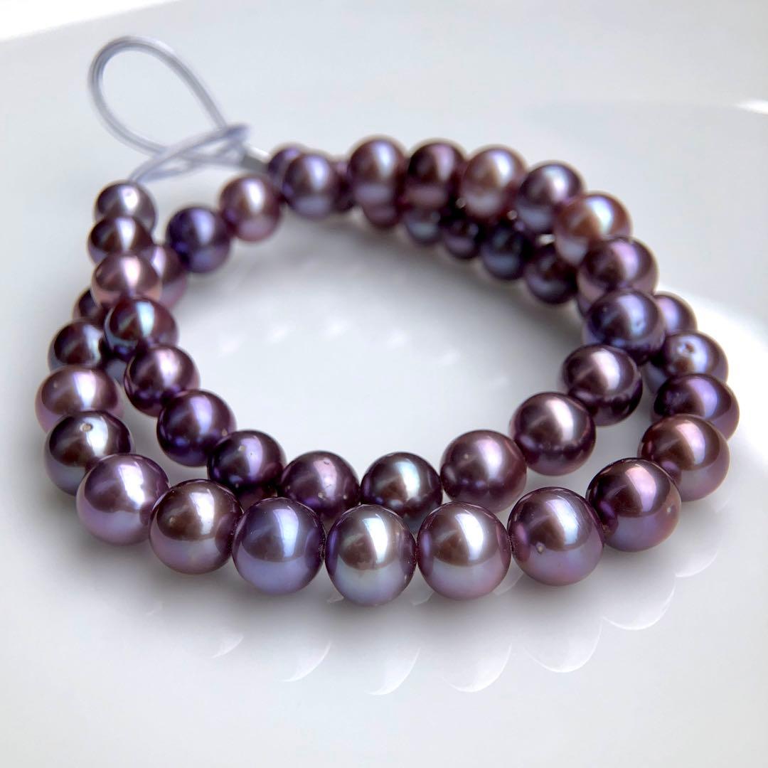 本真珠淡水エジソンパール　パープル系8-10㍉ネックレス連材BEN816