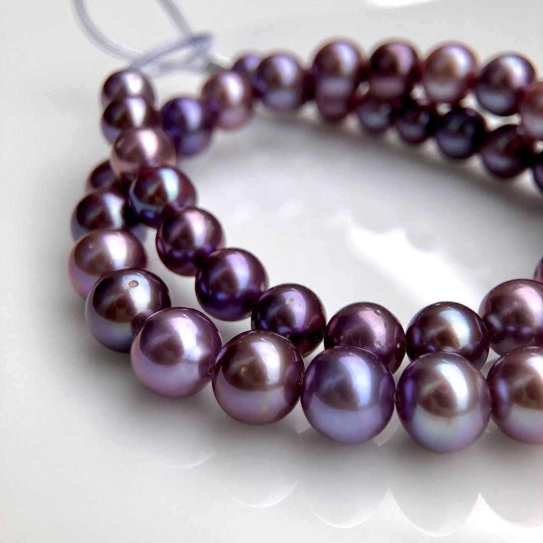 本真珠淡水エジソンパール　パープル系8-10㍉ネックレス連材BEN816
