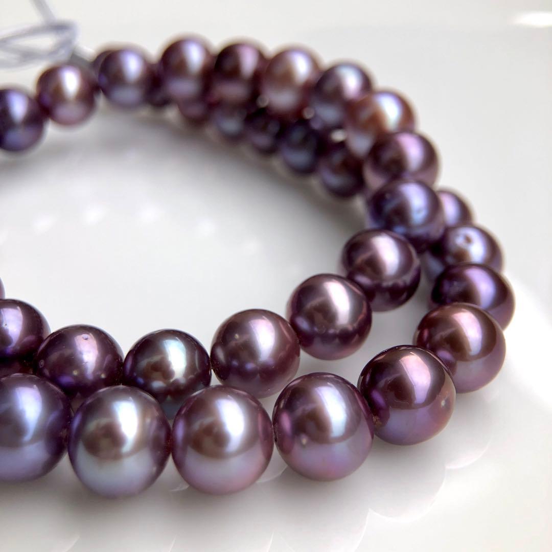本真珠淡水エジソンパール　パープル系8-10㍉ネックレス連材BEN816