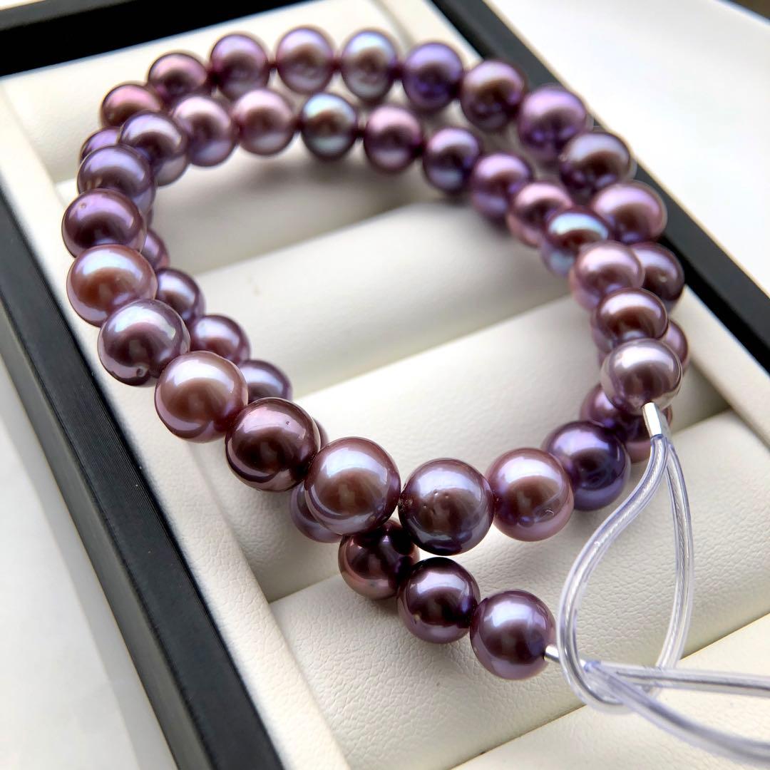 本真珠淡水エジソンパール　パープル系8-10㍉ネックレス連材BEN816