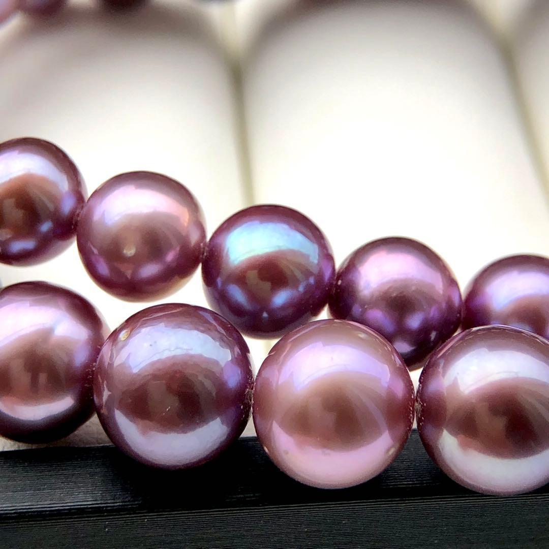 本真珠淡水エジソンパール　パープル系8-10㍉ネックレス連材BEN816