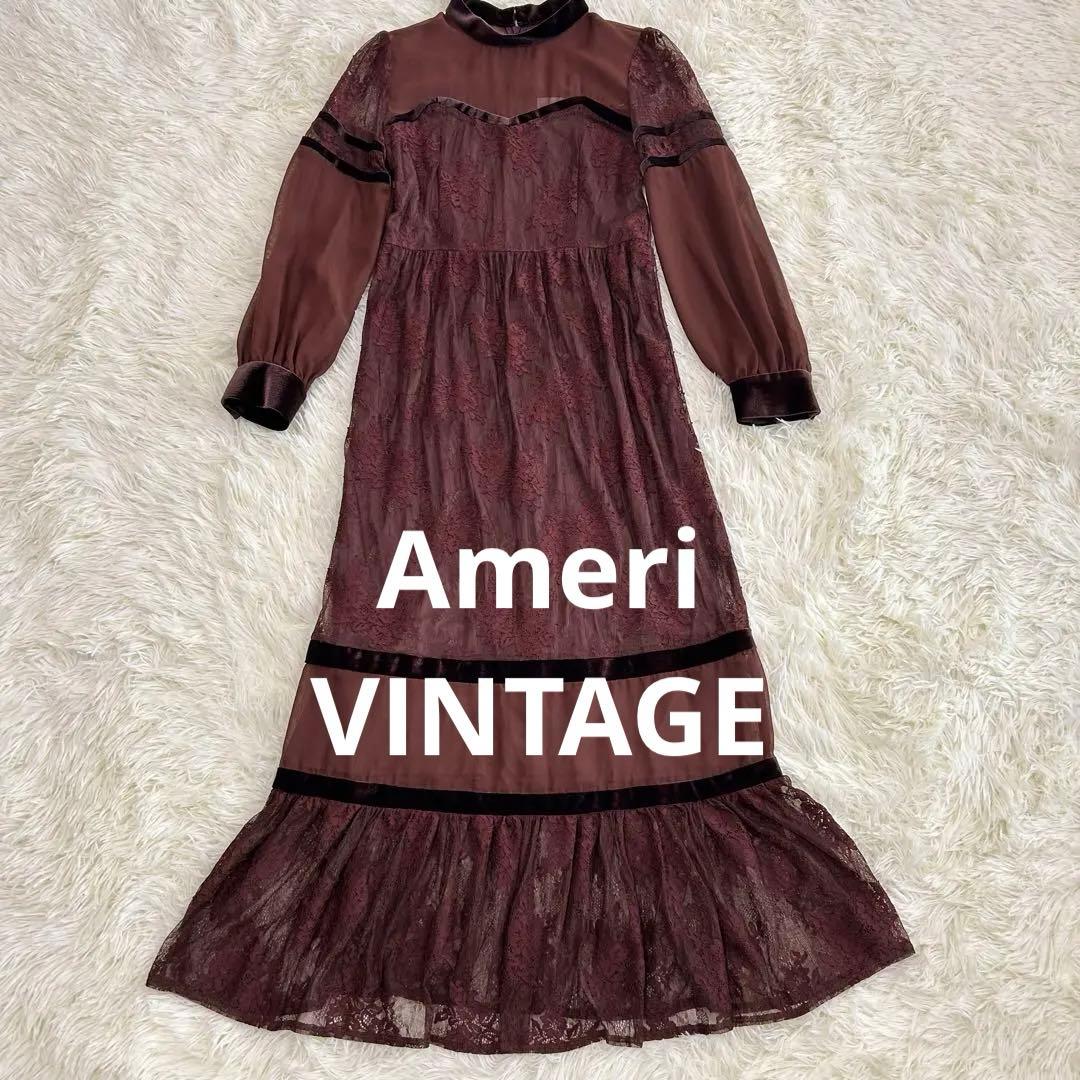 【AMERI】SHEER LACE DRESS シアーレースドレス オケージョン