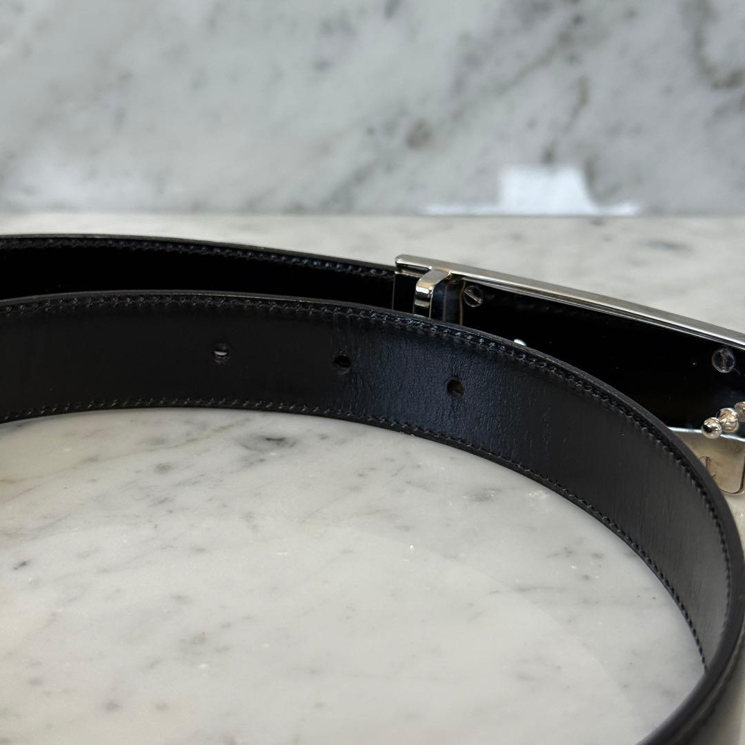 美品 GUCCI グッチ ベルト 本革 レザー ブラック シルバー メタルロゴ