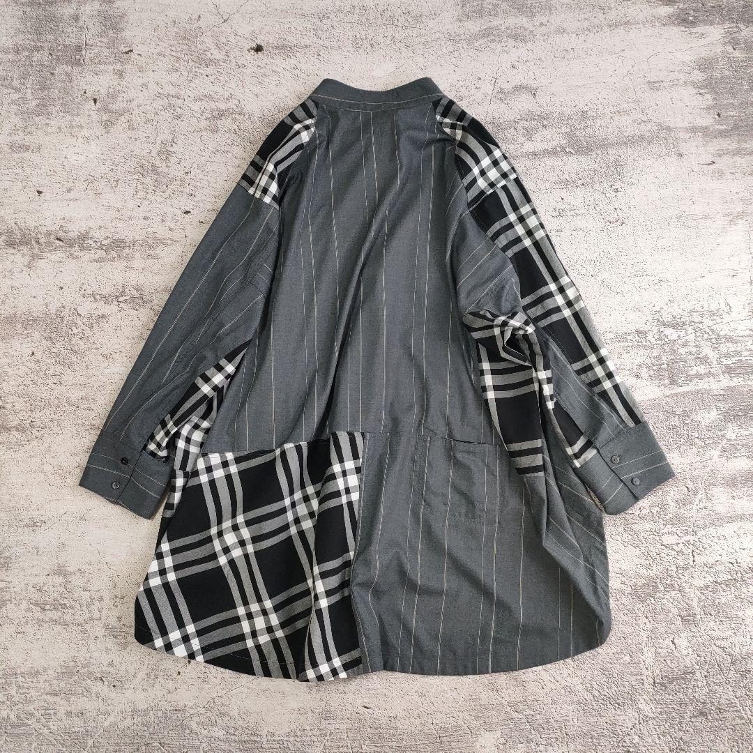 希少　萌 MOYURU ストライプチェックコンビネーションロングシャツ