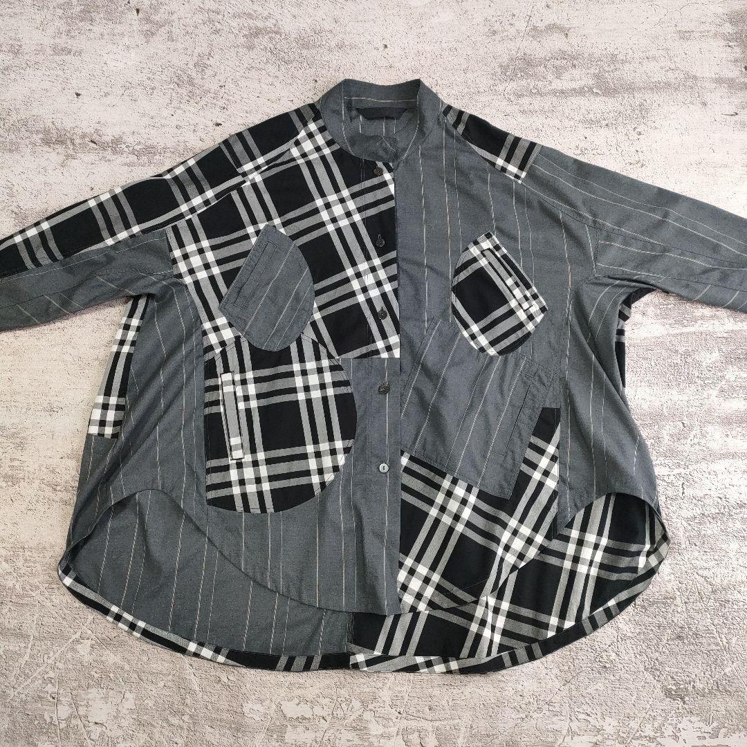 希少　萌 MOYURU ストライプチェックコンビネーションロングシャツ