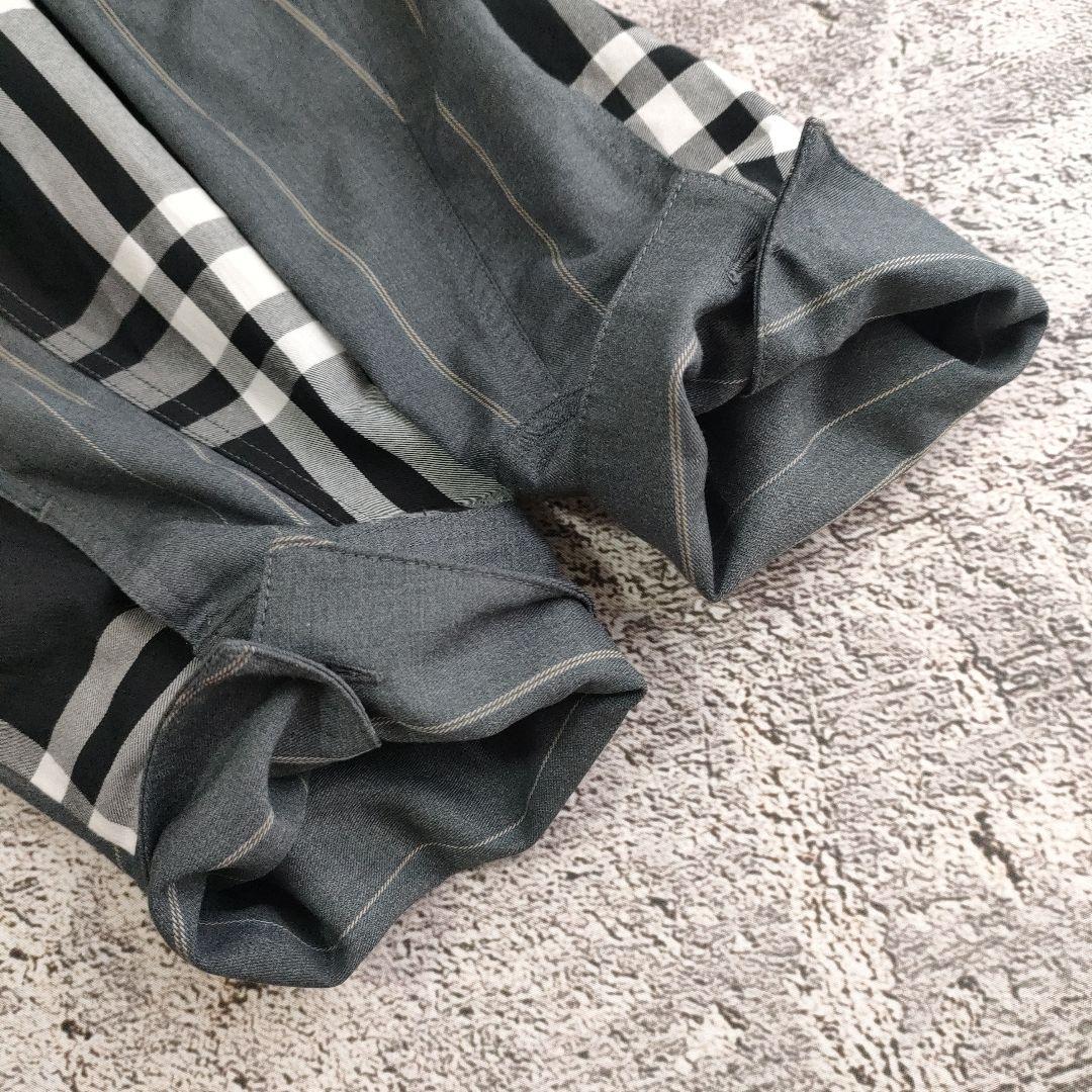 希少　萌 MOYURU ストライプチェックコンビネーションロングシャツ