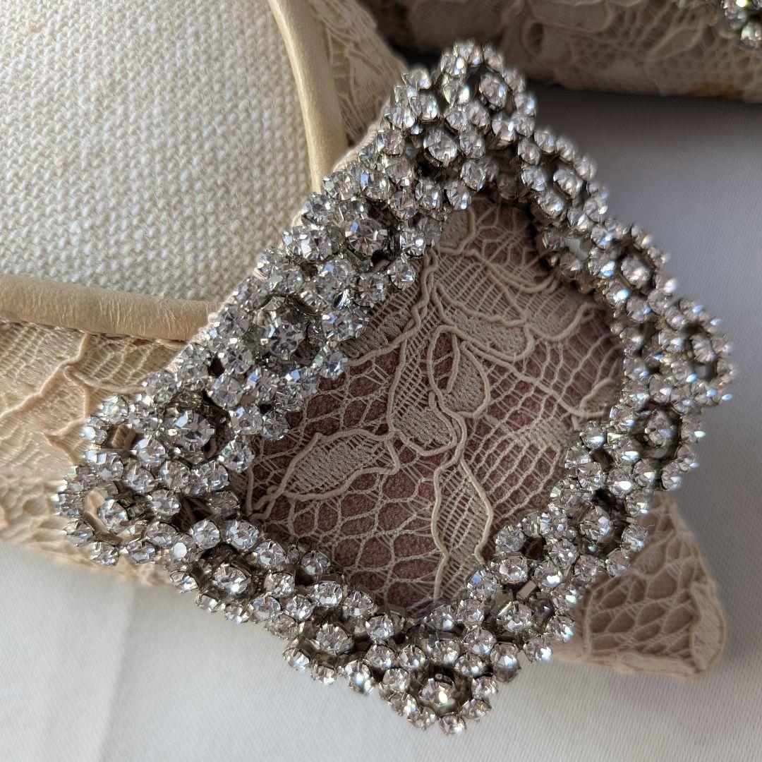 美品　PIPPICHIC ビジュー レース フラットシューズ