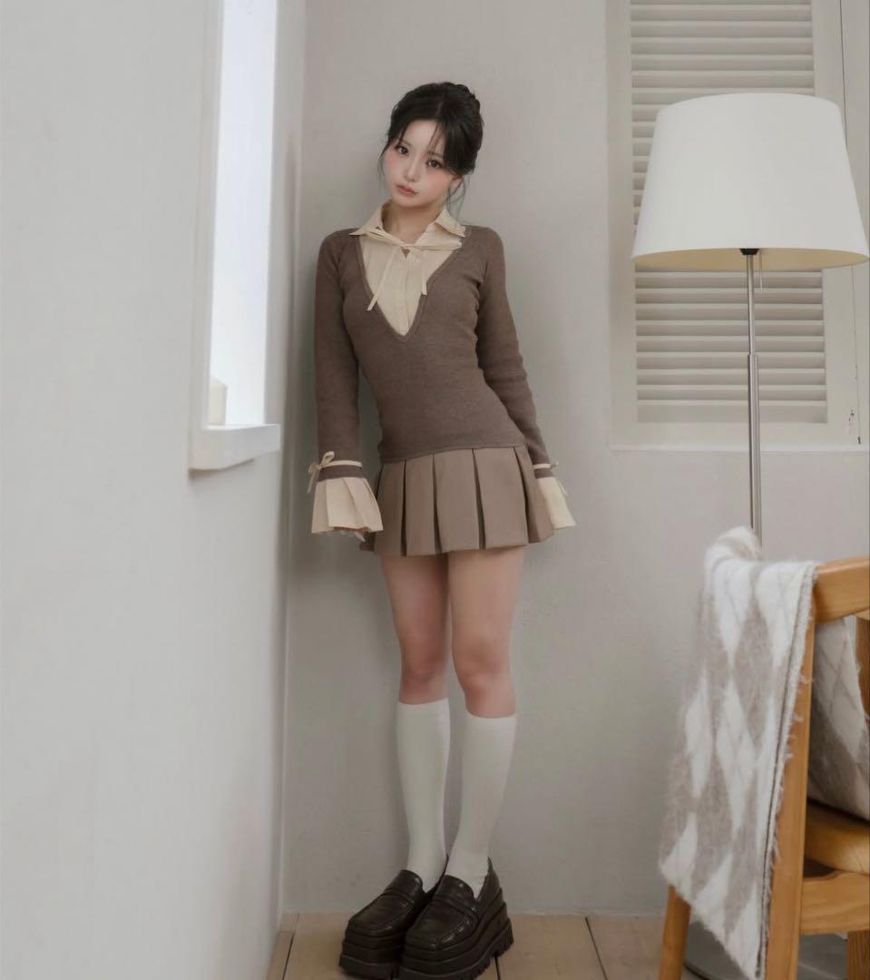 ダーリッチ darich シャツドッキングプリーツミニワンピース モカ MOC