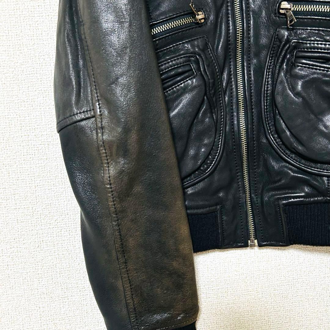 ヒステリックグラマー シングルライダースレザージャケット 山羊革 裏地総柄 黒