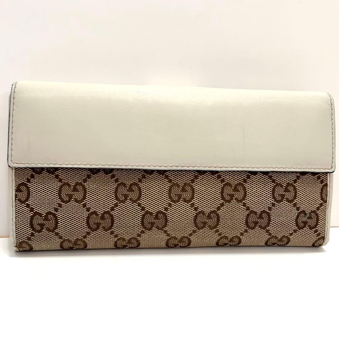 グッチ 長財布 GGキャンバス GG柄 ジャガード ハート ゴールド金具 白色