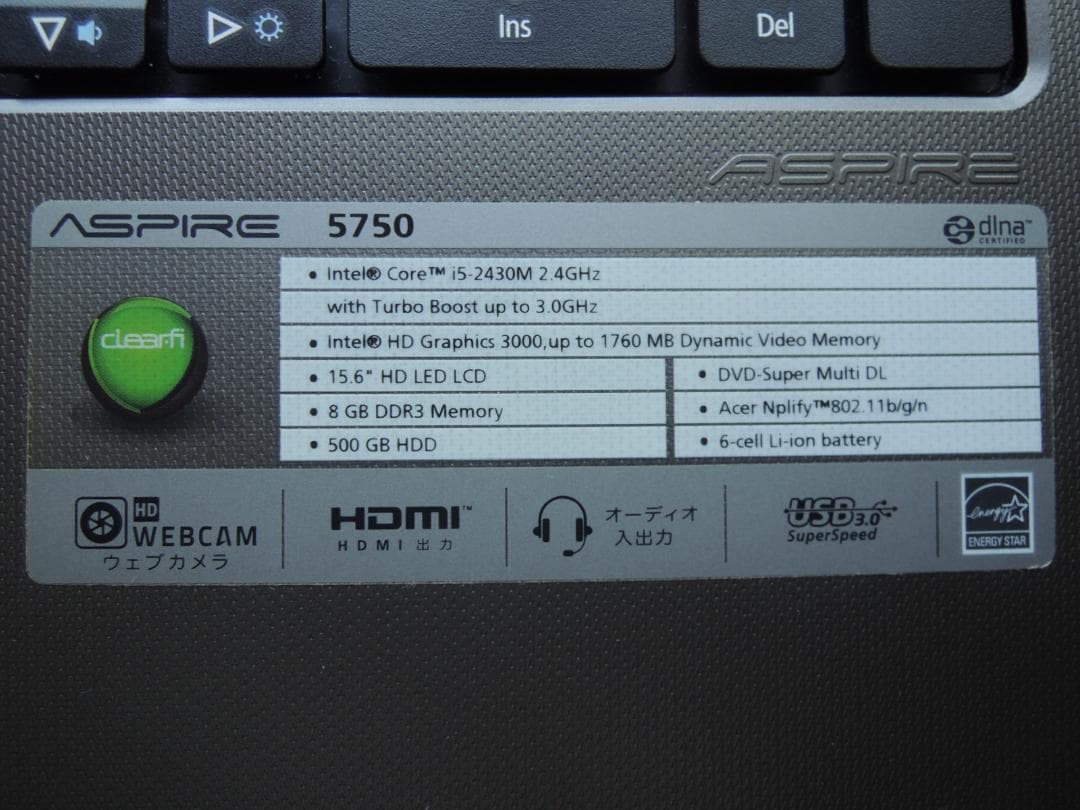 Windowsノート本体 Acer Aspire 5750 SSD Win10 Office2016