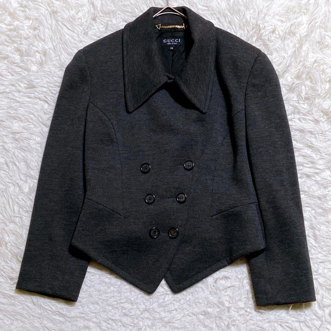 良品☆グッチ　ウールコート　ジャケット　ダブルブレスト　チェーン　ペプラム　42