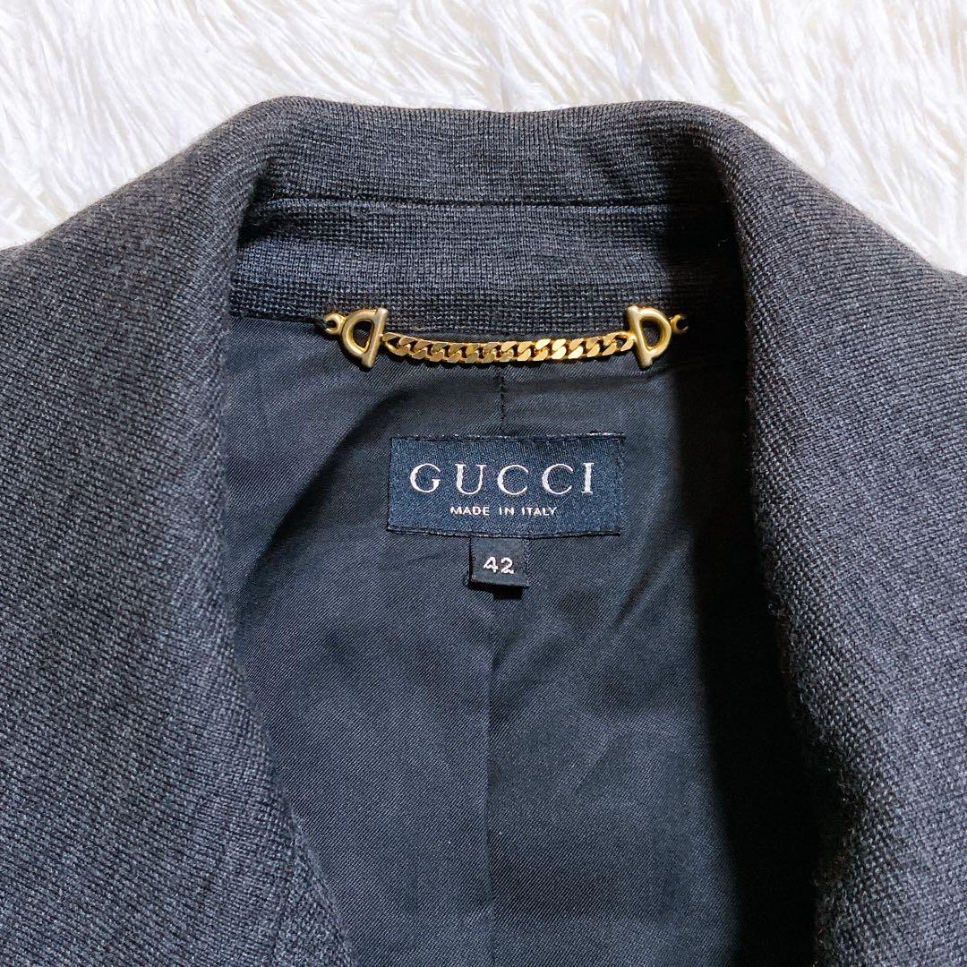 良品☆グッチ　ウールコート　ジャケット　ダブルブレスト　チェーン　ペプラム　42