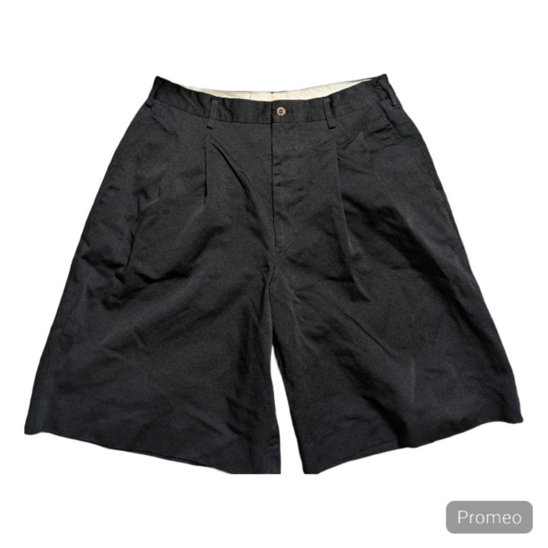 コムデギャルソンオムプリュス ポリエステル2タックワイドショートパンツ 黒 S