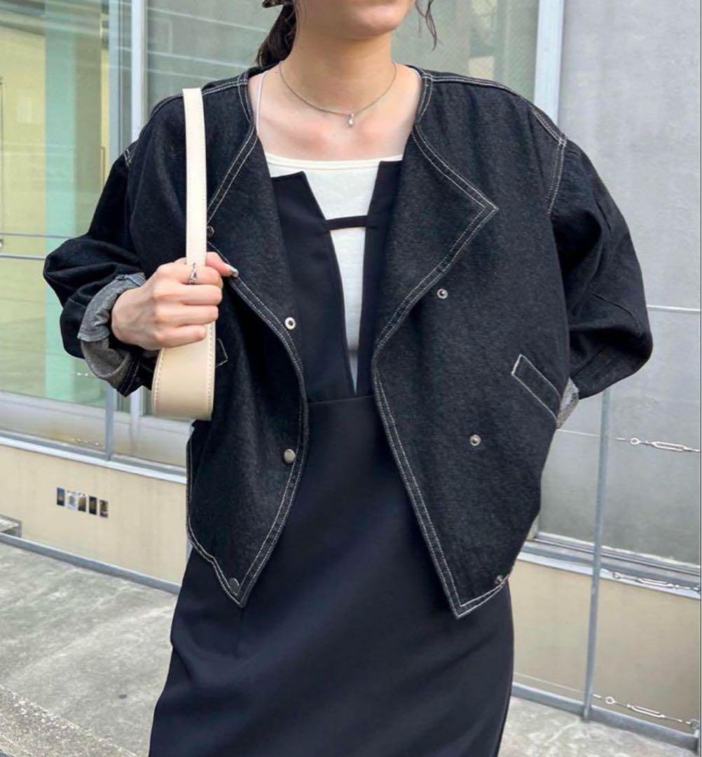 762 【美品】カプリシュレマージュ ノーカラー デニム ジャケット