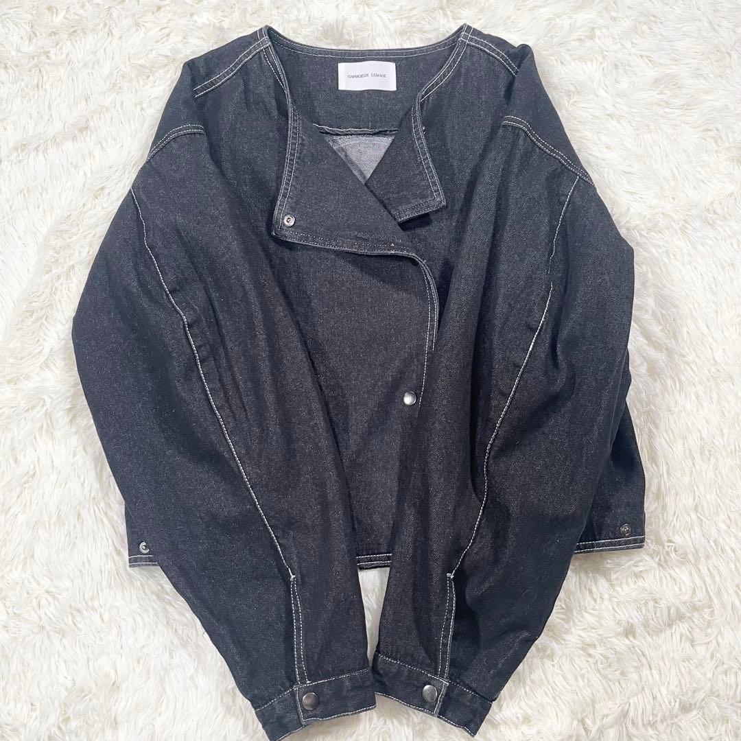 762 【美品】カプリシュレマージュ ノーカラー デニム ジャケット