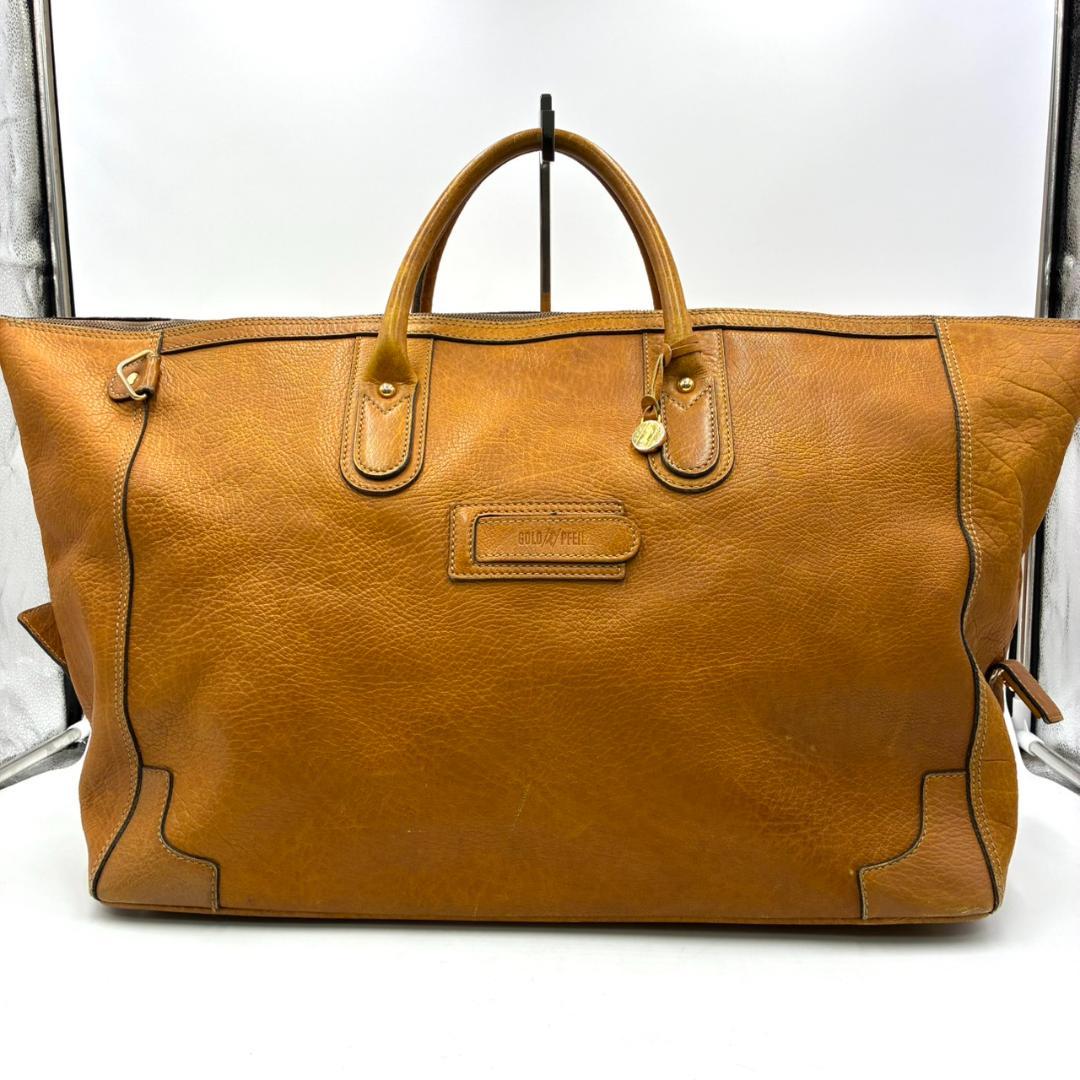 ゴールドファイル 2way ボストンバッグ 大容量 レザー ライトブラウン
