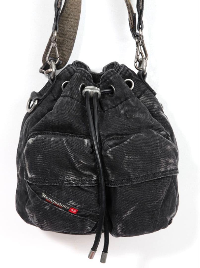 DIESEL ブラックデニムショルダーバッグ
