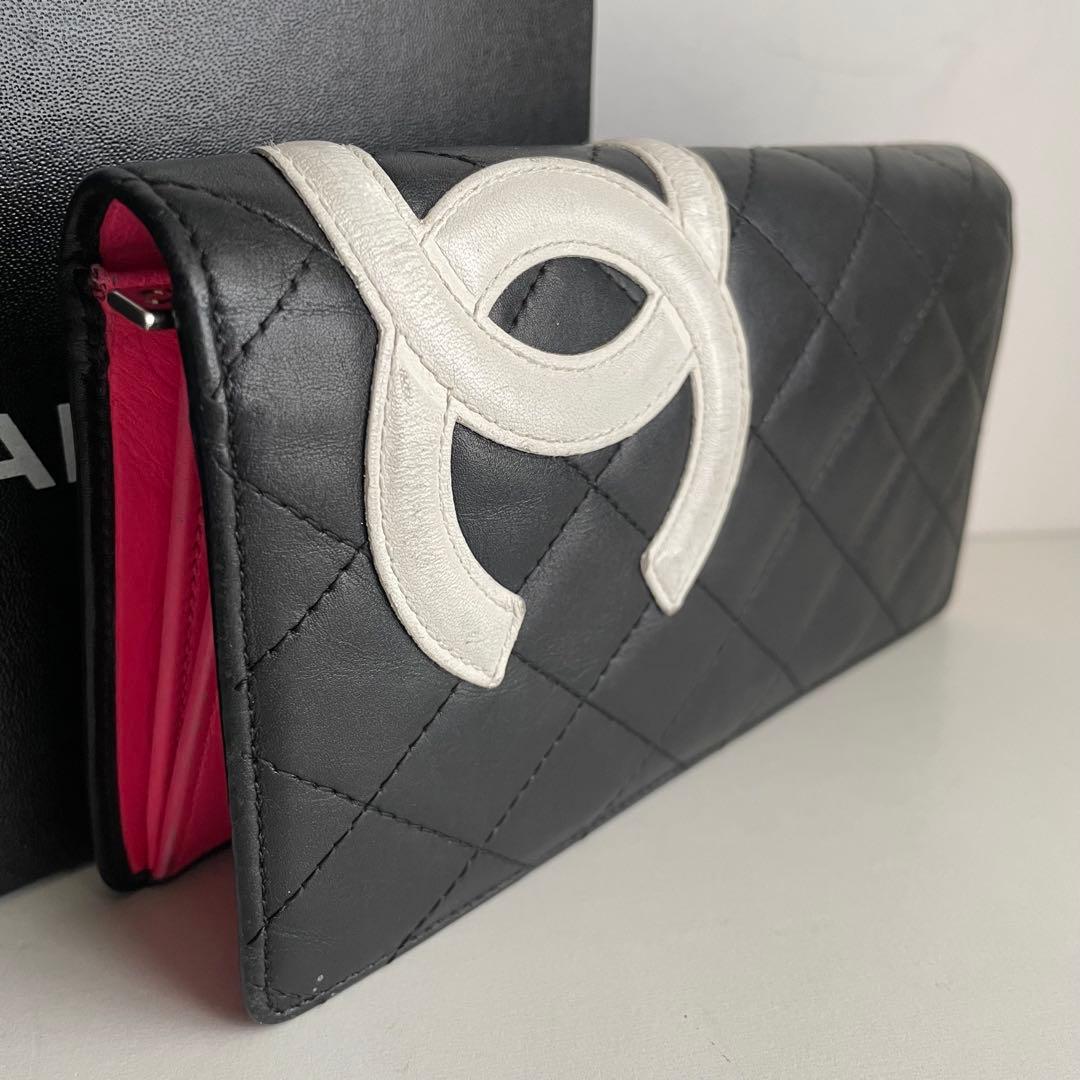 美品✨白黒カンボンラインChanel キルティング長財布 シャネルマトラツセ