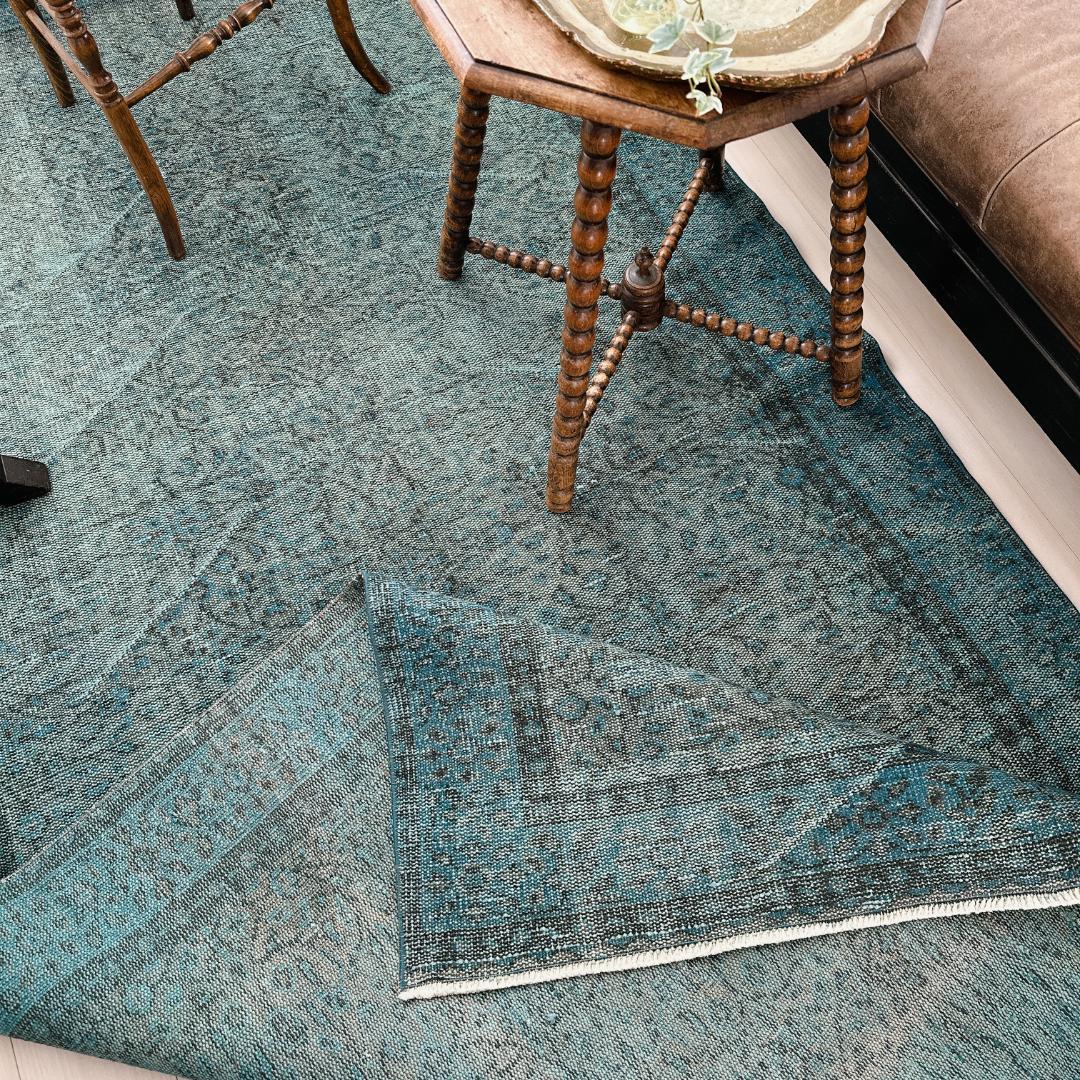 【訳アリ】トルコ ヴィンテージラグA114超大判 ターコイズブルー オーバーダイ