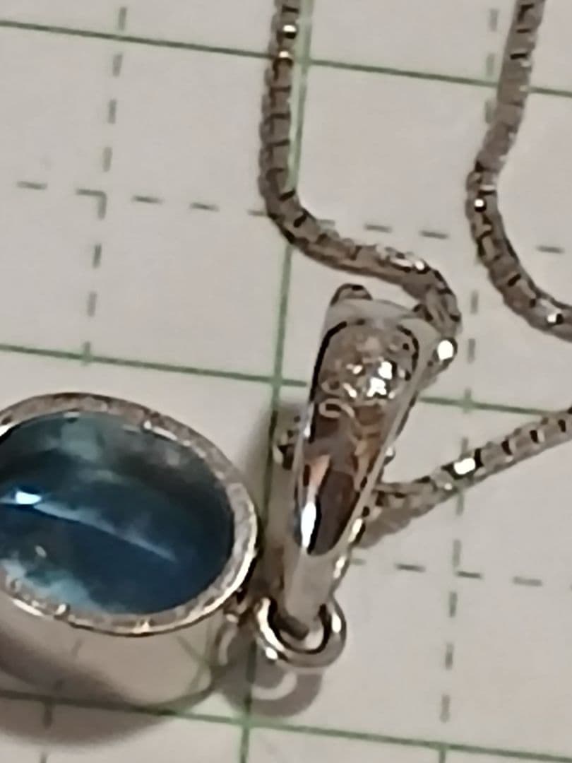 高級未使用アクアマリン0.98ct、ダイヤ0.15ct刻印プラチナペンダント