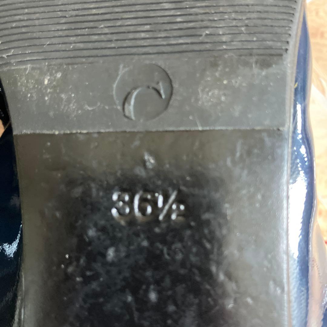 【美品】miu miu パテントレザーバレエシューズ ネイビー リボン付き 箱