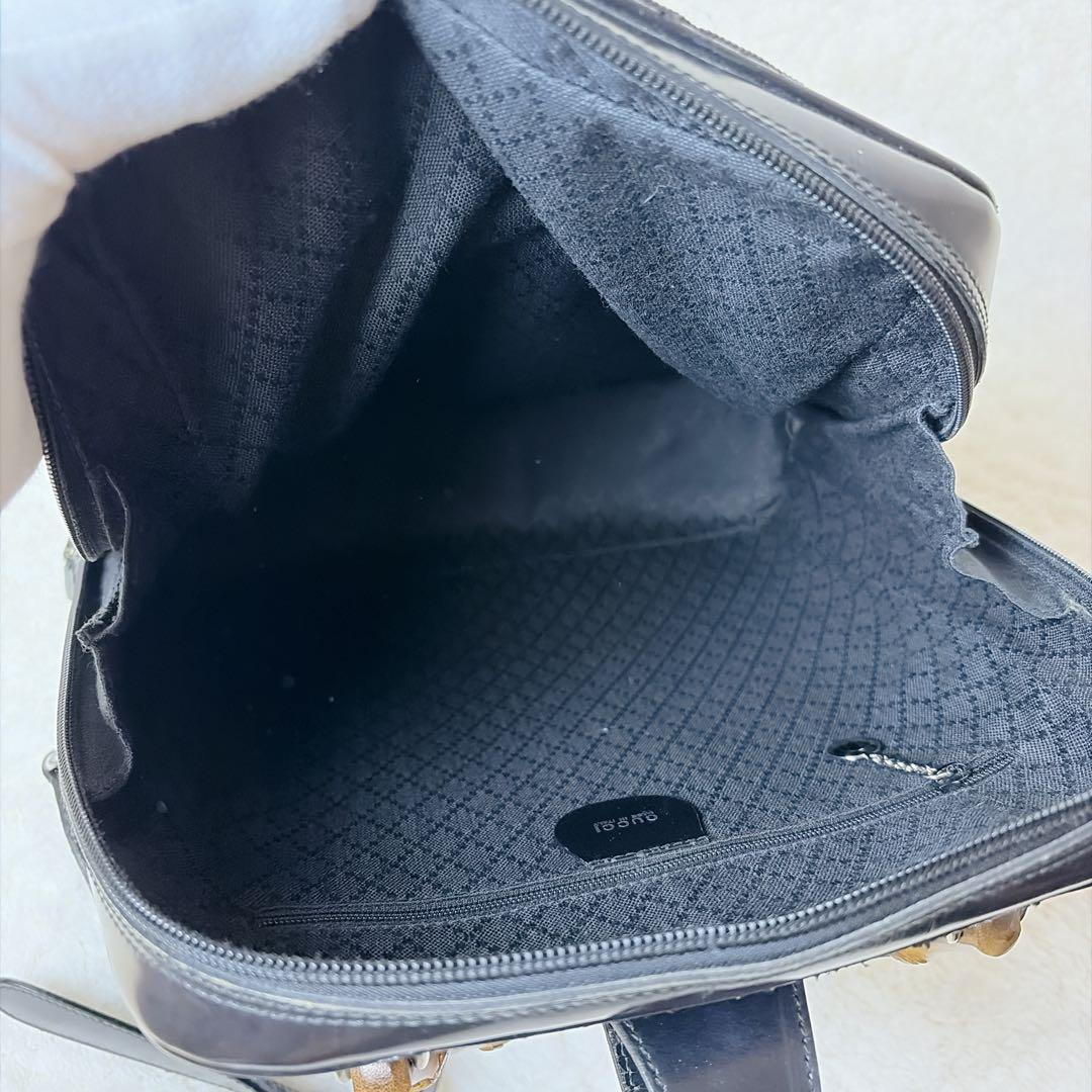 GUCCI 2way スリング ショルダーバッグ バンブー エナメル ブラック
