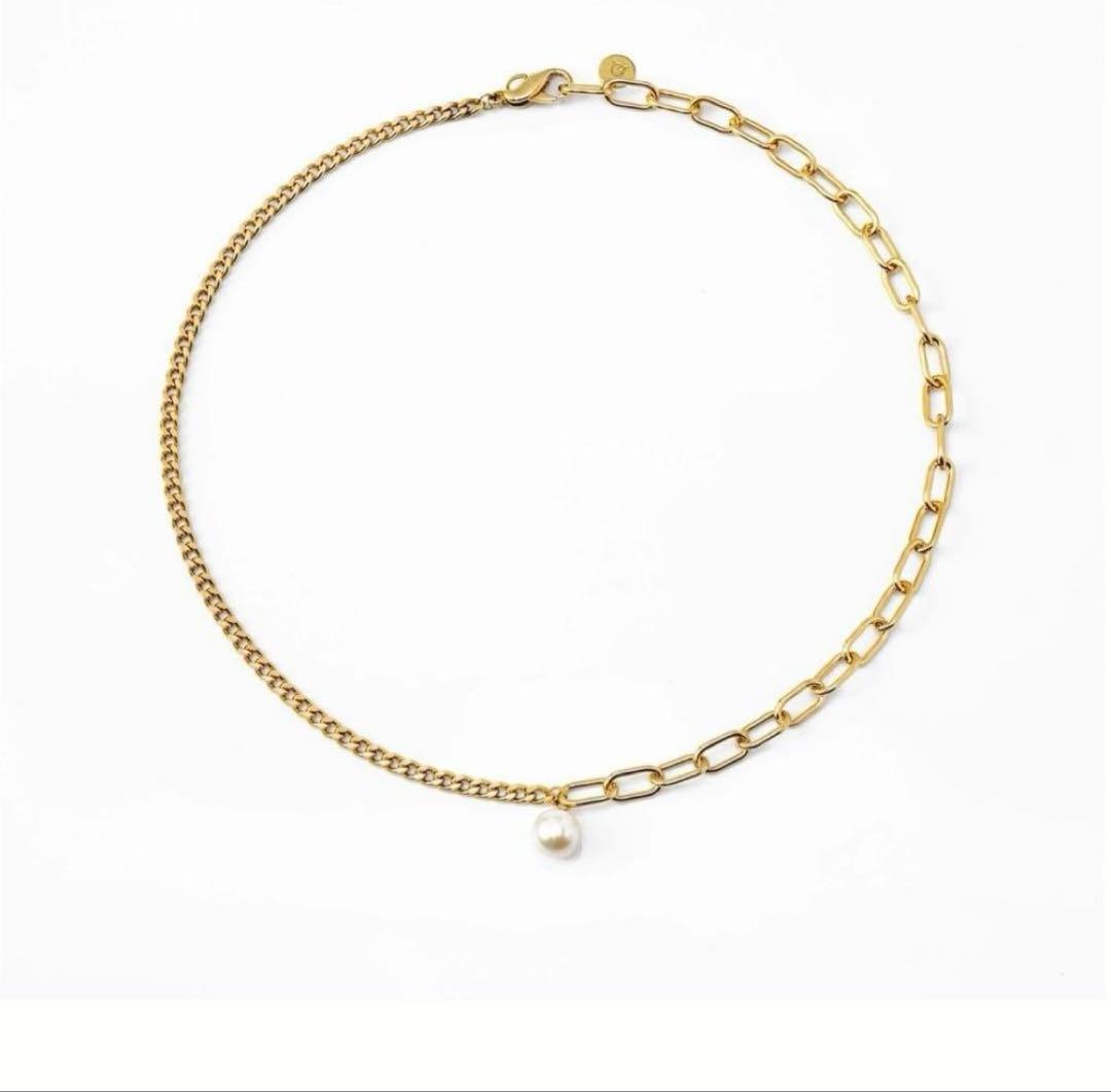 h.. 【link】アシンメトリーチェーンチョー カーネックレス gold