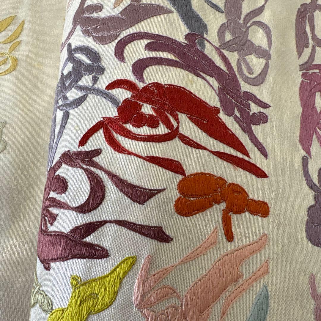 多色模様 袋帯 天女　刺繍　正絹　全通
